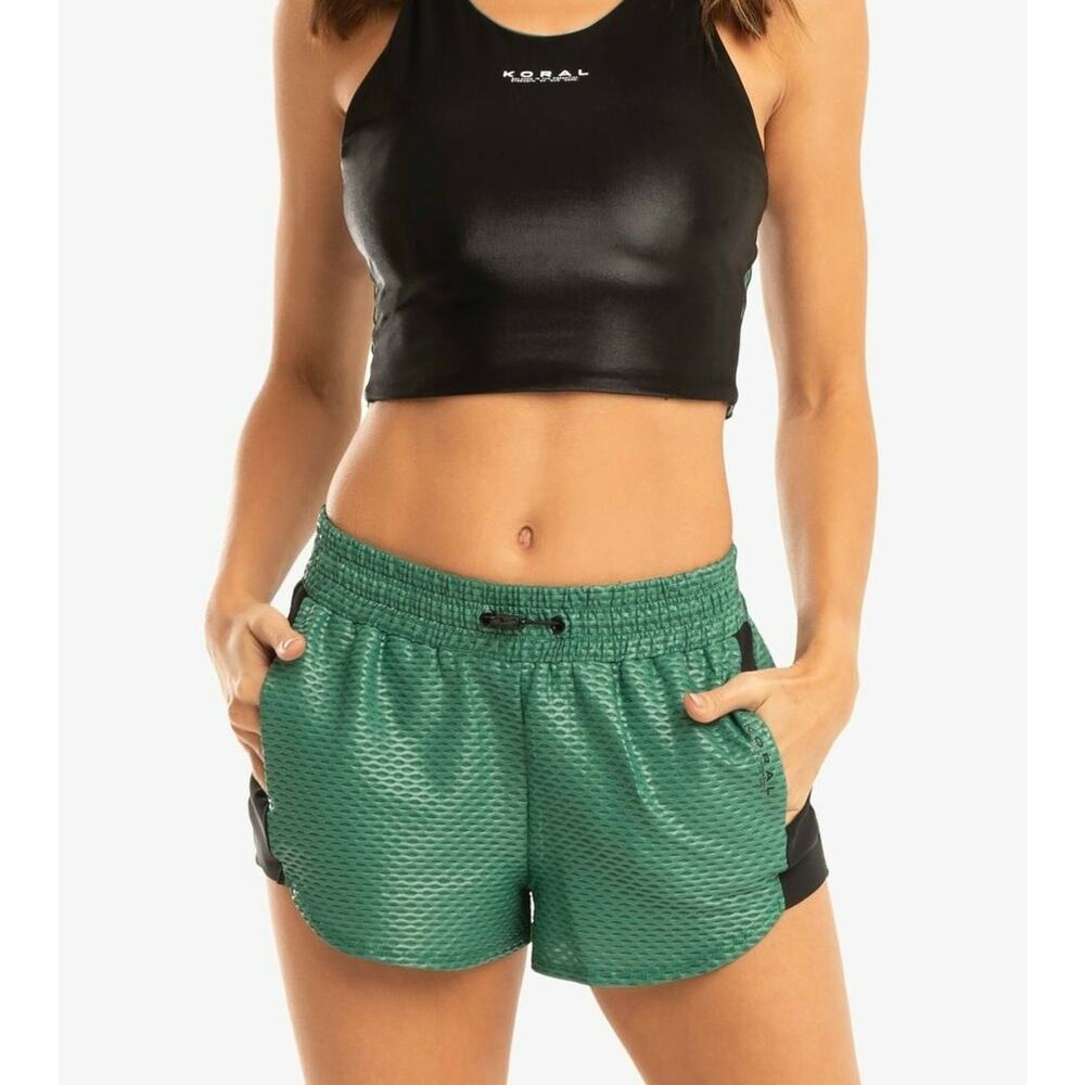 NWT KORAL Power Shiny Netz Running Shorts L Duffle Green Athleisure Made in USA